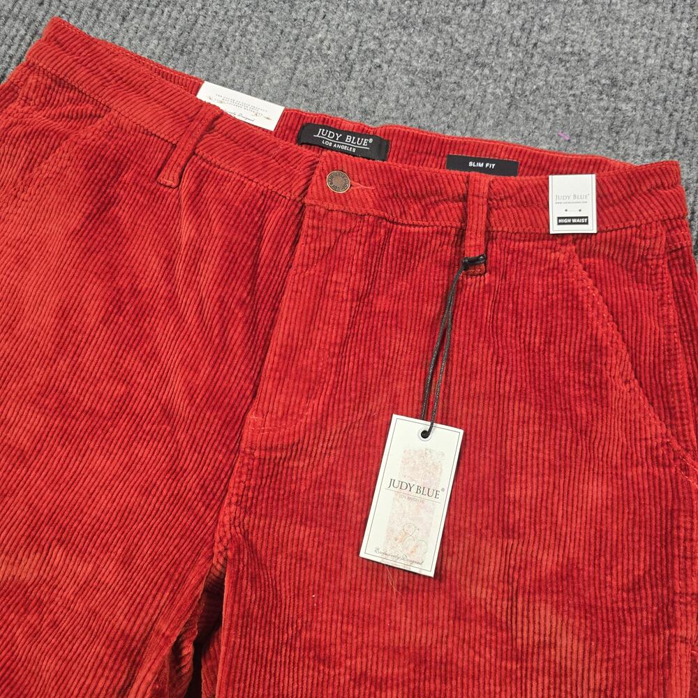 Judy Blue Jeans Womens 32 Rust Corduroy Tapered Slim High Rise Stretch NEW